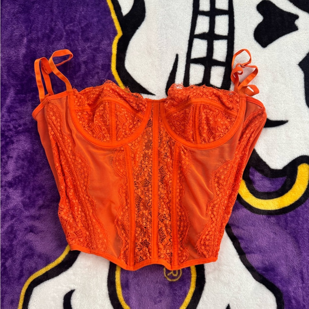 Elegant Orange Lace Bustier Top